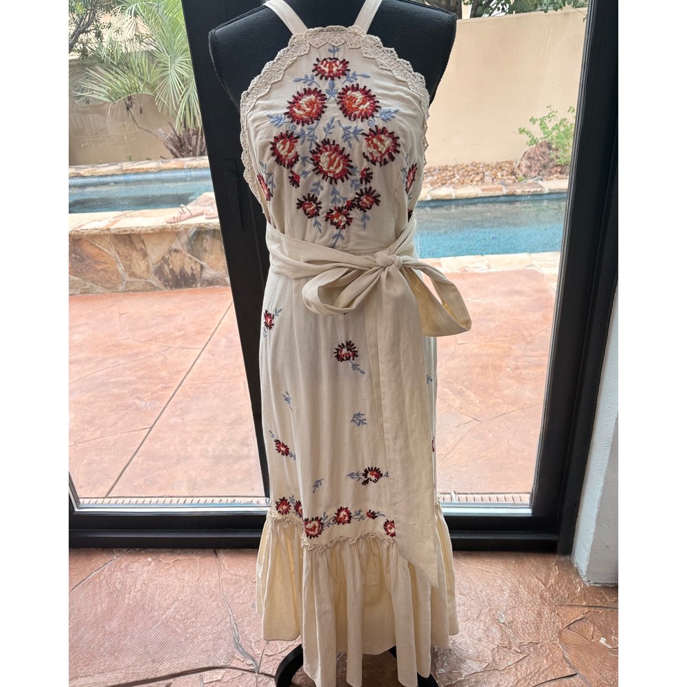 Free‎ People Chrysanthemum Kiss Embroidered Halter Maxi Dress NWT Size 6
